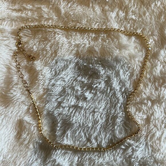 NEW BaubleBar Gold Crystal Baguette Collar Necklace Minimalist - Picture 7 of 10